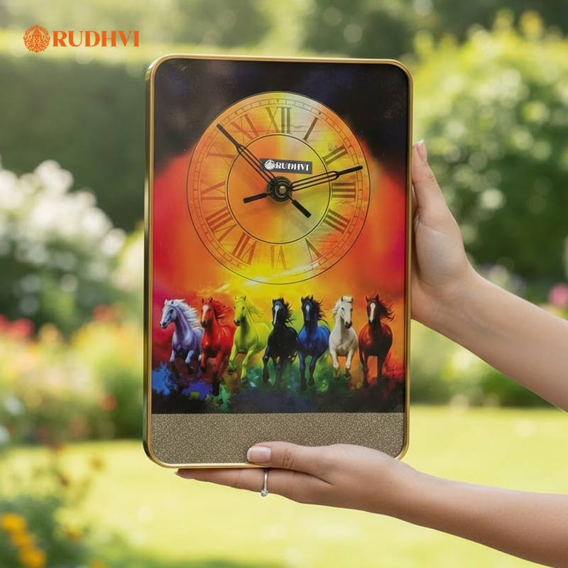 Rudhvi™ 7 Running Rainbow Horses Wall Clock – Pyrite Wealth Energy Decor