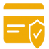 Yellow credit card icon with a white shield and check mark on a white background