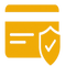 Yellow credit card icon with a white shield and check mark on a white background