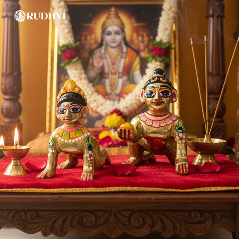 Astadhatu Radha & Laddu Gopal Murti for Home Mandir | Divine Brass Alloy Idol for Puja & Vastu