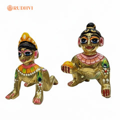 Astadhatu Radha & Laddu Gopal Murti for Home Mandir | Divine Brass Alloy Idol for Puja & Vastu
