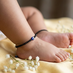 Black Obsidian Evil Eye Anklet for Kids (3+ Years) | Rudhvi