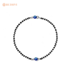 Minimal Black Tourmaline Evil Eye Anklet for Daily Protection – Rudhvi