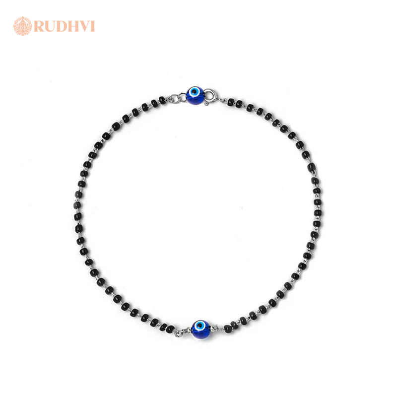 Minimal Black Tourmaline Evil Eye Anklet for Daily Protection – Rudhvi