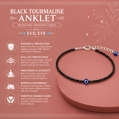 Black Tourmaline with Evil Eye Anklet | Rudhvi