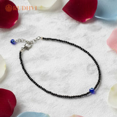 Black Tourmaline Evil Eye Protection Anklet by Rudhvi – Handmade Spiritual Anklet