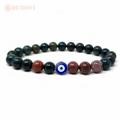  Bloodstone evil eye bracelet on white background
