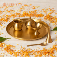 Brass Puja Thali Set (6-Piece Traditional Puja Essentials) | Rudhvi