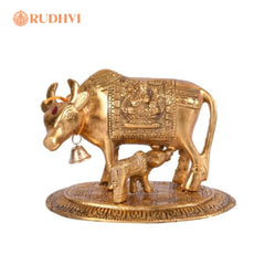 Brass Kamdhenu Cow and Calf Murti for Wealth, Prosperity & Vastu