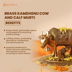 Brass Kamdhenu Cow and Calf Murti for Wealth, Prosperity & Vastu