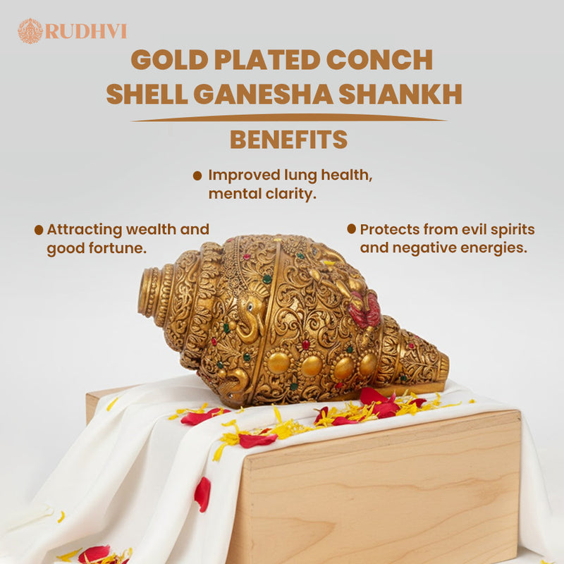 Gold Plated Ganesh Shankh – Auspicious Puja Sankh for Home Temple