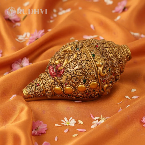 Gold Plated Ganesh Shankh – Auspicious Puja Sankh for Home Temple