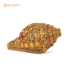 Gold Plated Ganesh Shankh – Auspicious Puja Sankh for Home Temple