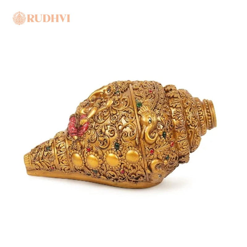 Gold Plated Ganesh Shankh – Auspicious Puja Sankh for Home Temple