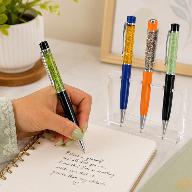 Crystal Signature Pen | Citrine, Green Aventurine, Pyrite & Peridot