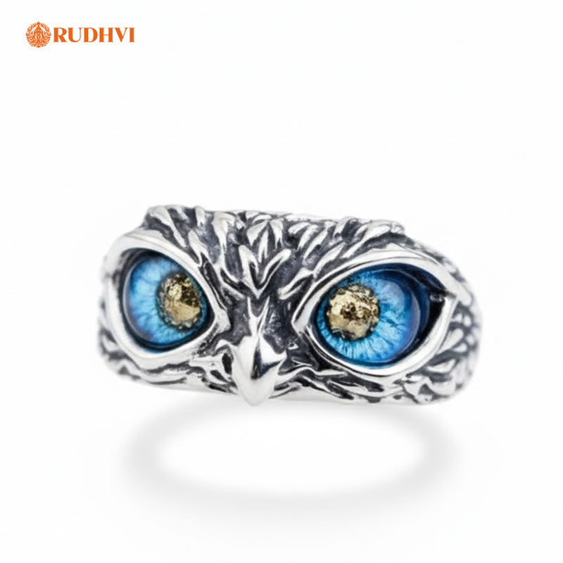Dhan Drishti Owl Ring with Pyrite – Wealth & Protection Spiritual Ring