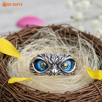 Dhan Drishti Owl Ring with Pyrite – Wealth & Protection Spiritual Ring