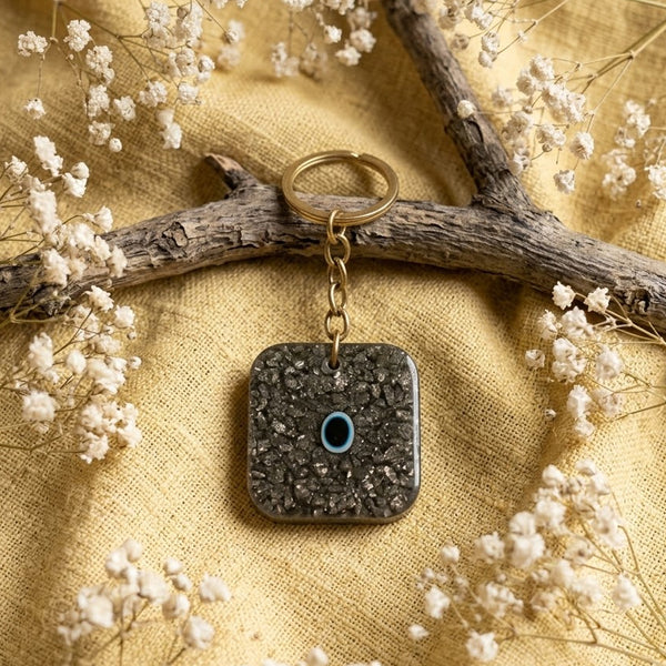 Evil Eye Pyrite Protection Keychain – Positive Energy & Daily Protection