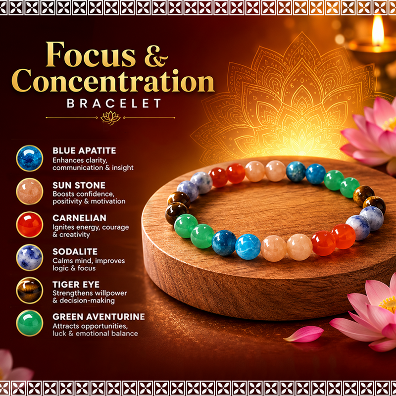 Focus & Concentration Crystal Bracelet | Mental Clarity & Productivity