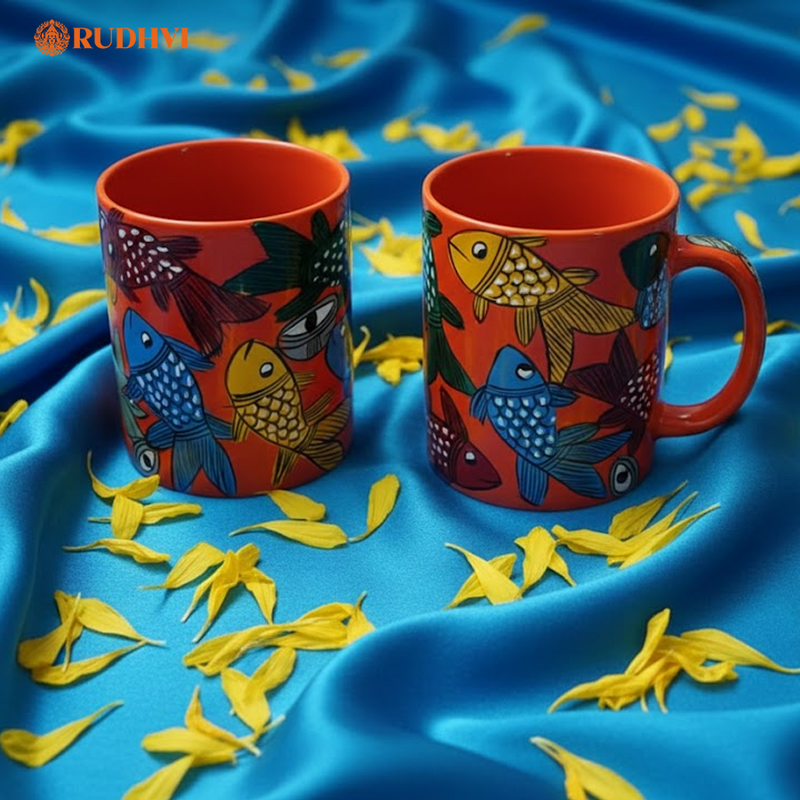 Hand Painted Folk Art Ceramic Mug – Traditional Indian Design | Rudhvi