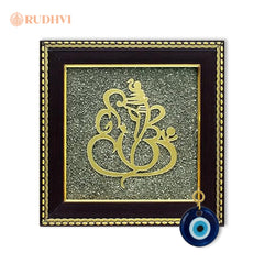 Ganesh Ji Pyrite Frame with Evil Eye Hanger – Dual Protection for Home & Office