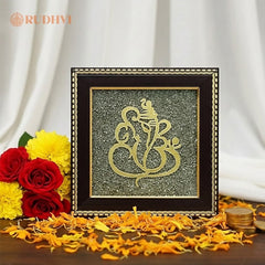 Ganesh Pyrite Frame – Ganpati Spiritual Decor for Home