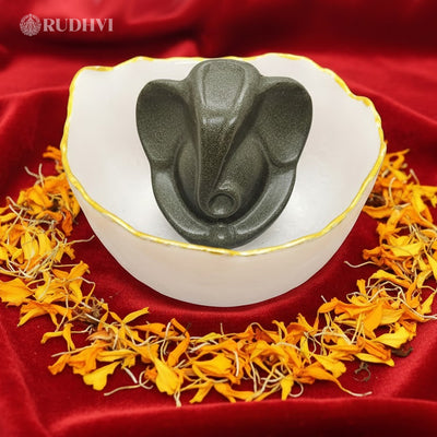 Pyrite Ganesh with Selenite Money Bowl – Wealth, Prosperity & Energy Cleanser | Rudhvi