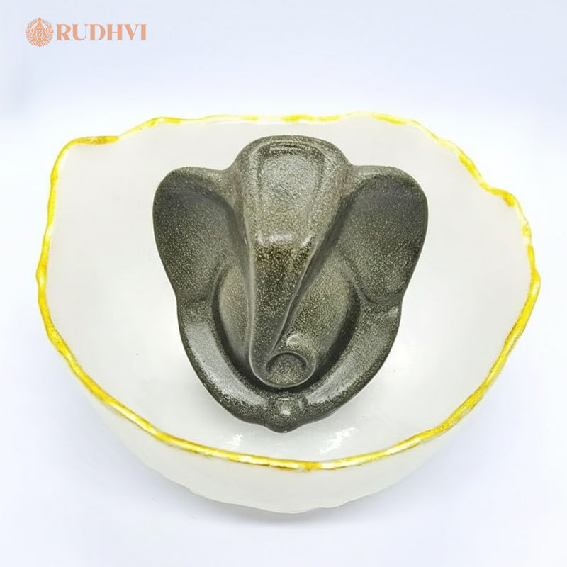 Pyrite Ganesh with Selenite Money Bowl – Wealth, Prosperity & Energy Cleanser | Rudhvi