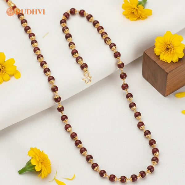 Gold Plated Sandalwood Mala – Calmness, Focus & Spiritual Harmony | Rudhvi