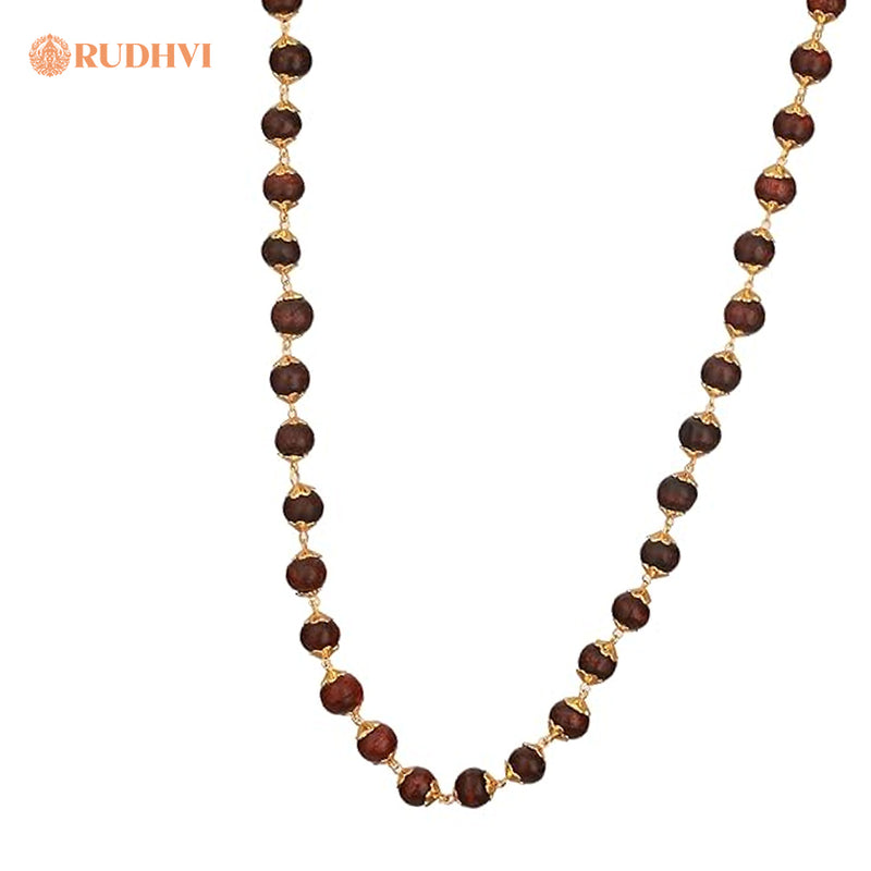 Gold Plated Sandalwood Mala – Calmness, Focus & Spiritual Harmony | Rudhvi