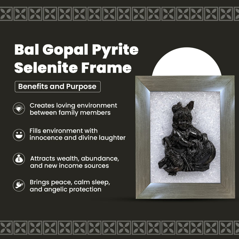 Bal Gopal Pyrite Selenite Frame | Wealth & Peace Vastu Decor