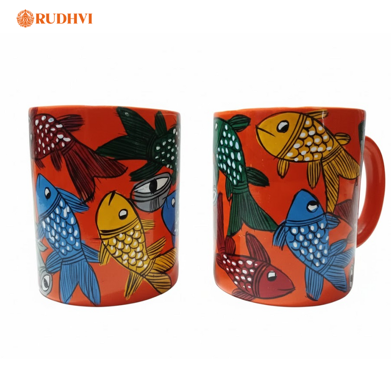 Hand Painted Folk Art Ceramic Mug – Traditional Indian Design | Rudhvi