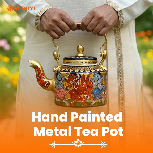 Pattachitra Art Hand Painted Metal Tea Pot
