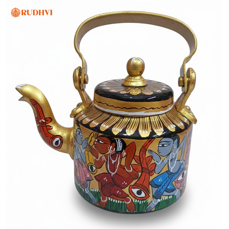 Pattachitra Art Hand Painted Metal Tea Pot