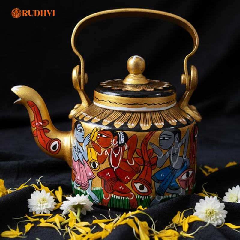 Pattachitra Art Hand Painted Metal Tea Pot