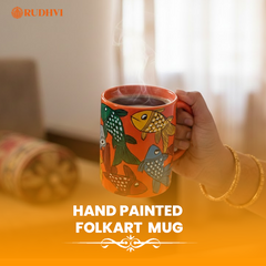 Hand Painted Folk Art Ceramic Mug – Traditional Indian Design | Rudhvi