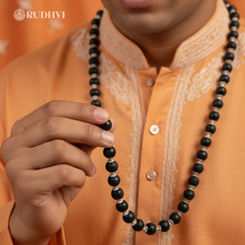 Silver Plated Karungali Mala for Protection, Focus & Meditation | Rudhvi™