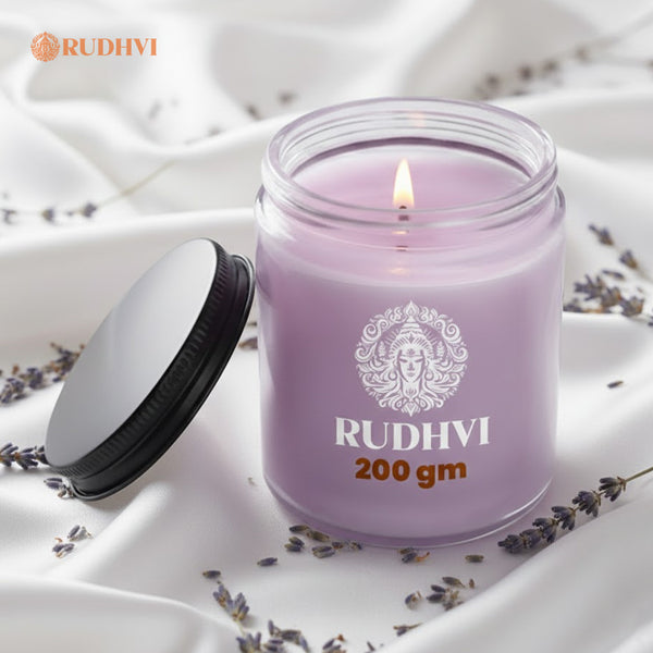Lavender Scented Candle for Relaxation, Stress Relief & Meditation | RUDHVI
