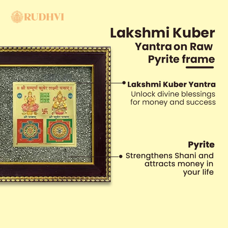 Lakshmi Kuber Yantra on Raw Pyrite Frame – Money, Wealth & Business Growth | Rudhvi