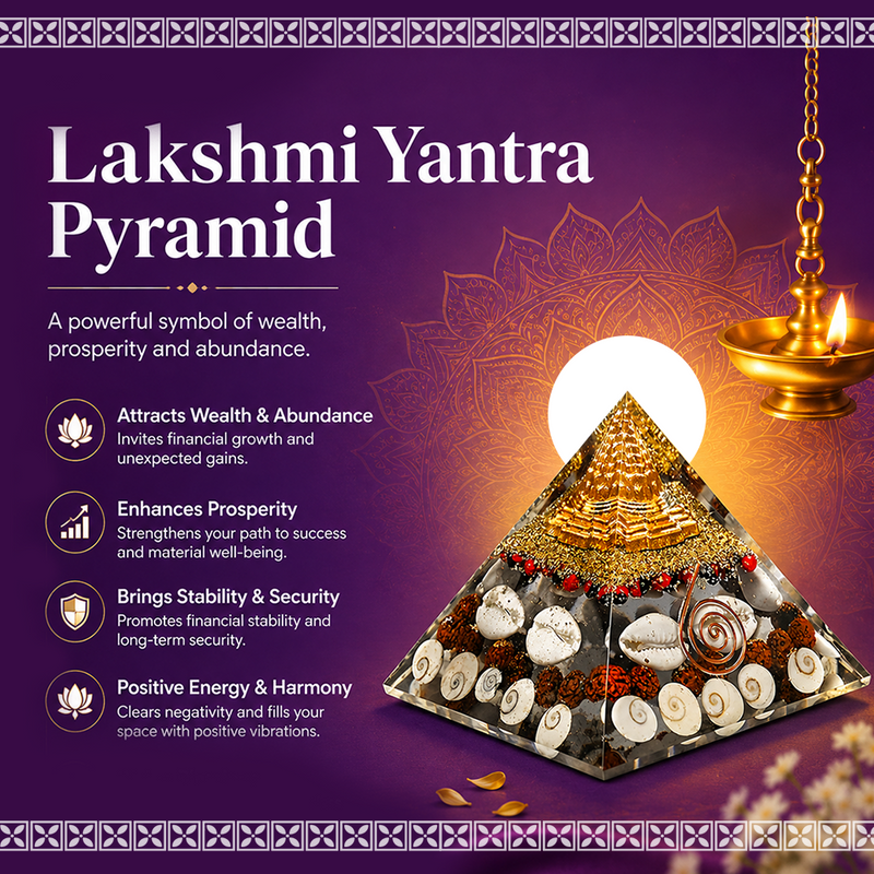 Lakshmi Yantra Pyramid with Free Raw Pyrite | Laxmi Yantra for Wealth & Vastu