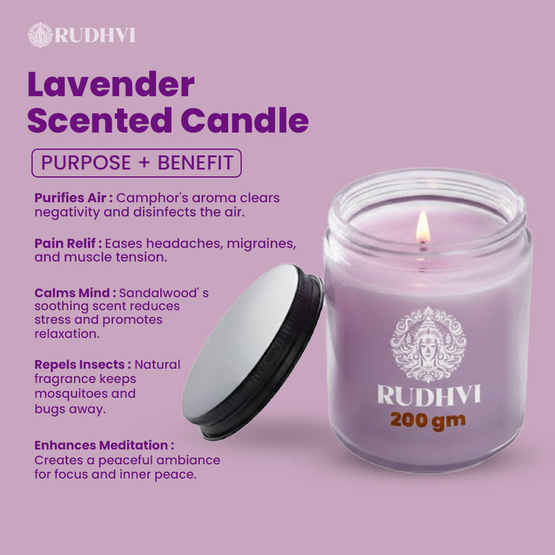 Lavender Scented Candle for Relaxation, Stress Relief & Meditation | RUDHVI