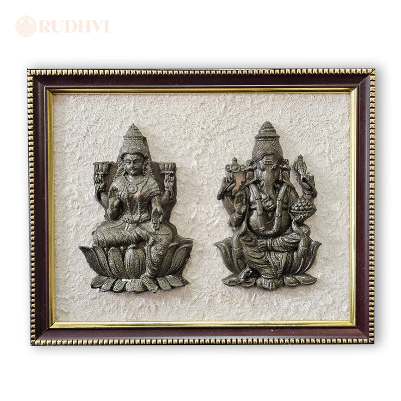 Pyrite Laxmi Ganesh Murti on Solanite Frame