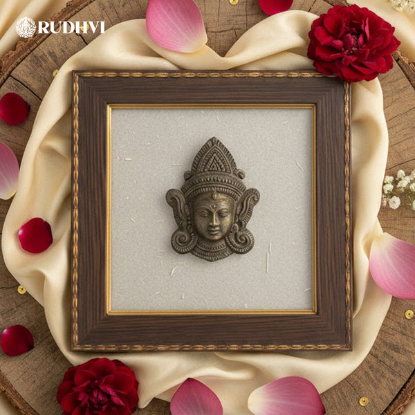 Pyrite Maa Durga Selenite Frame for Protection, Peace & Positive Energy