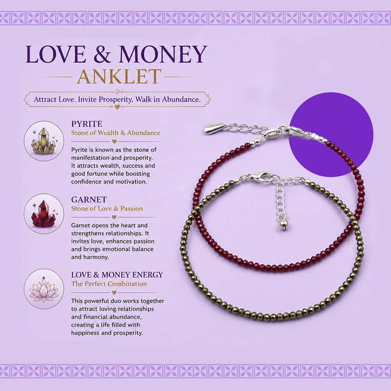 Love & Money Crystal Anklet – Pyrite & Garnet Prosperity Anklet
