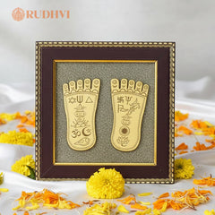 Maa Lakshmi Charan Paduka on Raw Pyrite Frame – Wealth, Prosperity & Abundance