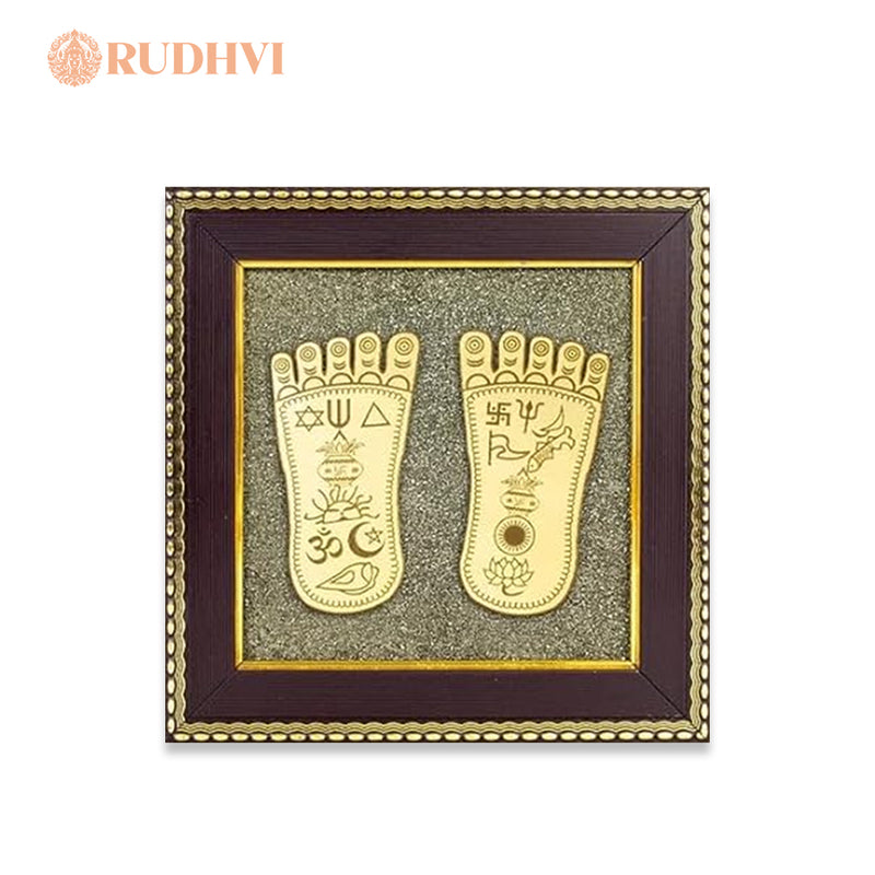 Maa Lakshmi Charan Paduka on Raw Pyrite Frame – Wealth, Prosperity & Abundance