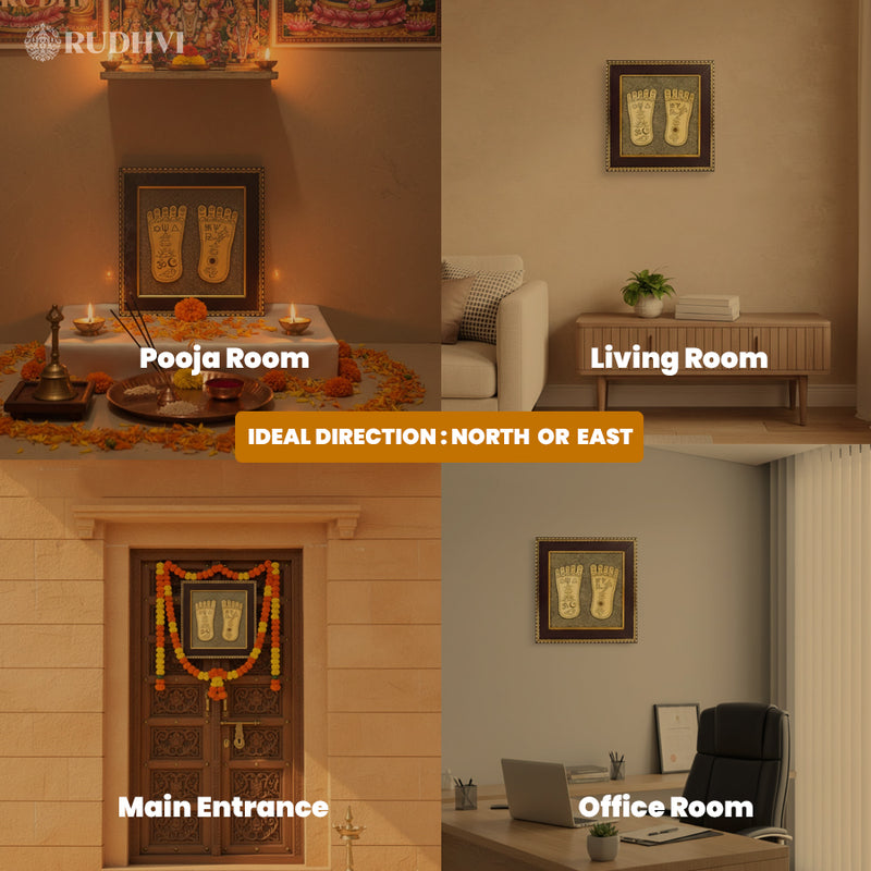 Maa Lakshmi Charan Paduka on Raw Pyrite Frame – Wealth, Prosperity & Abundance