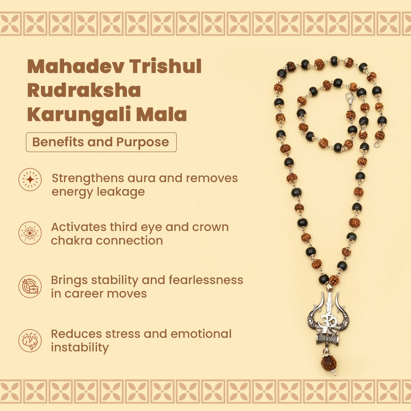 Mahadev Trishul Rudraksha Karungali Mala – Protection & Spiritual Strength