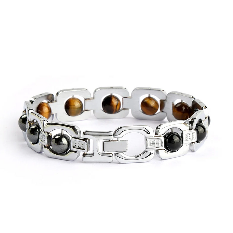 Triple Protection Bracelet – Tiger Eye, Hematite & Black Obsidian | Silver