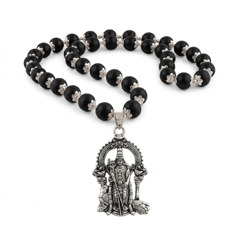 Murugan Karungali Silver Plated Mala – Protection, Courage & Mental Peace